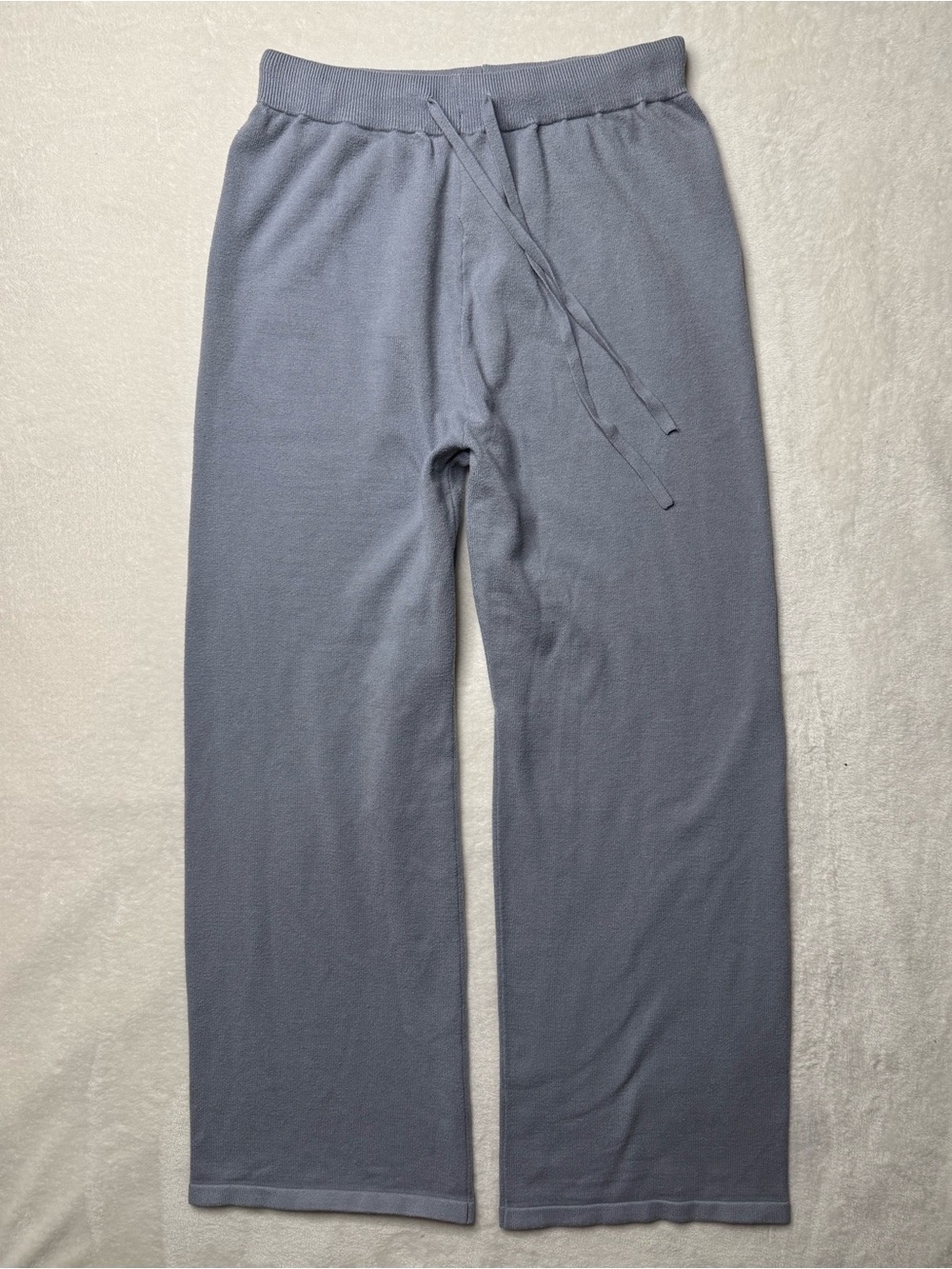 Cozy Ribbed Knit Wide Leg Drawstring Lounge Pants in Dusty Blue Medium